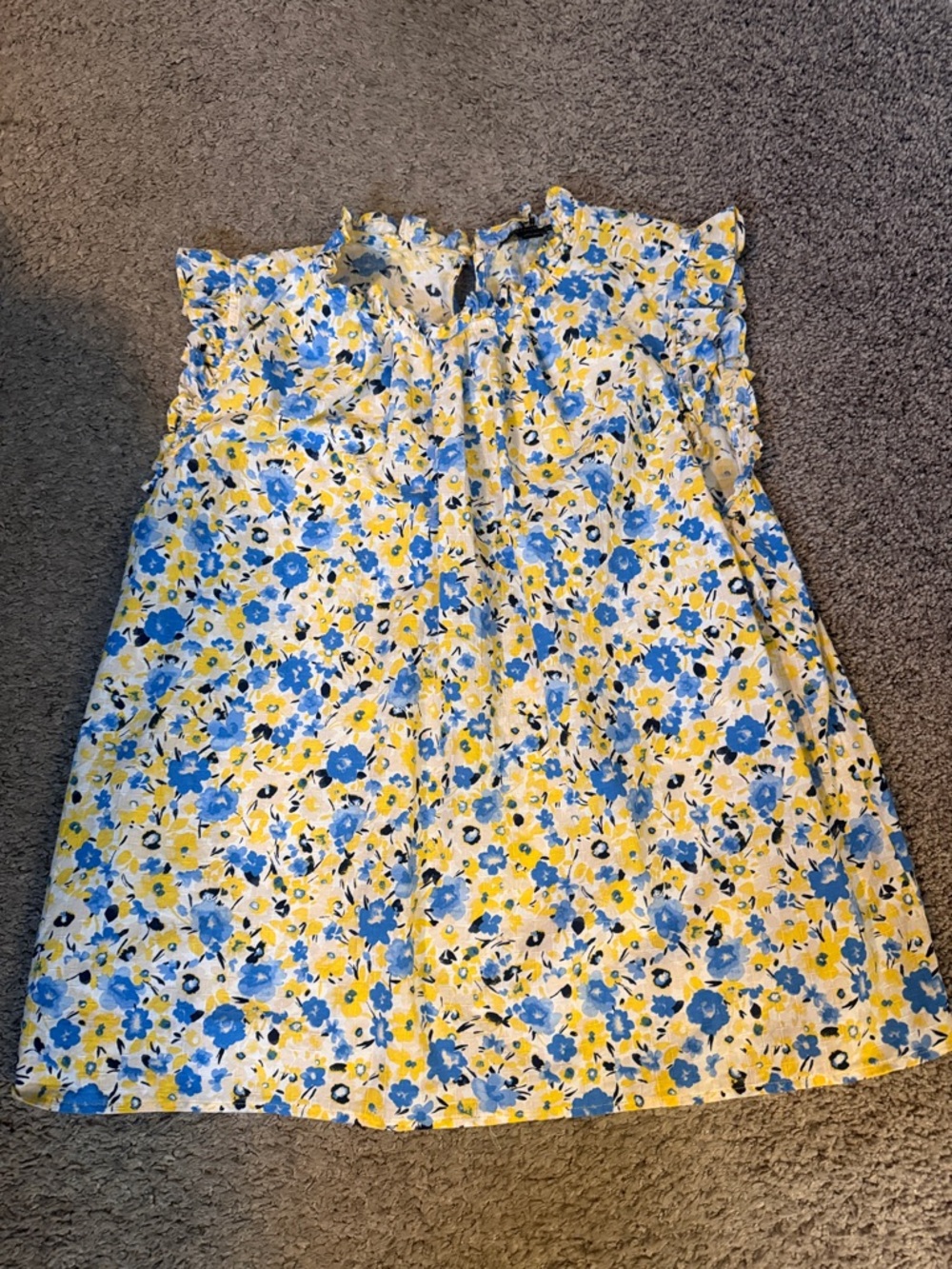 Ann Taylor Blue, Yellow & White Floral Ruffle Blouse
